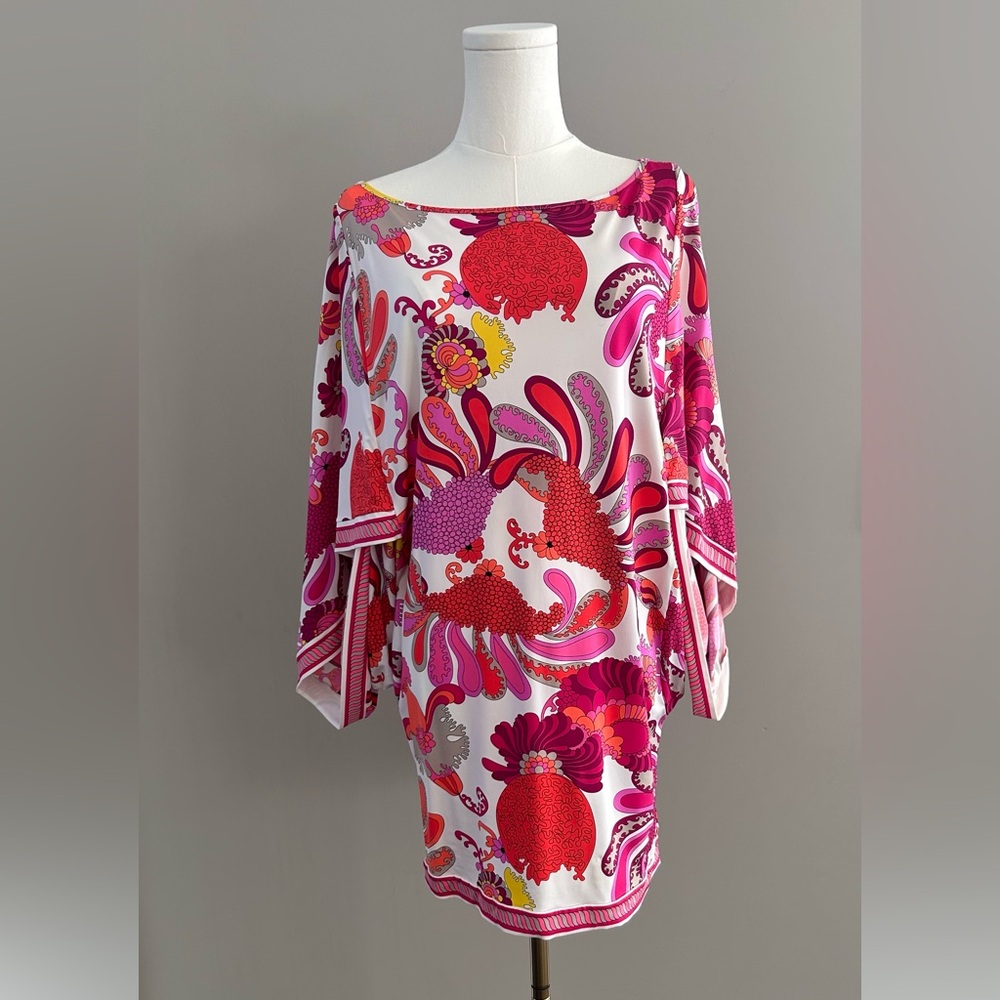 Trina Turk Caprice Tunic Swim Cover Up, Pink, Orange, Yellow, Size S